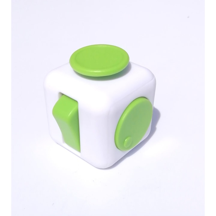 Fidget Cube Stresszoldó játék, műanyag, fehér/zöld