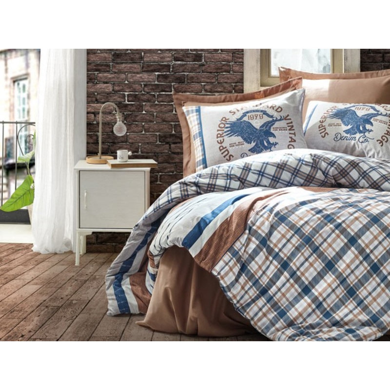 Lenjerie de pat dublu, 4 Piese, bumbac 100%, Cottonbox, model Danilo Maro