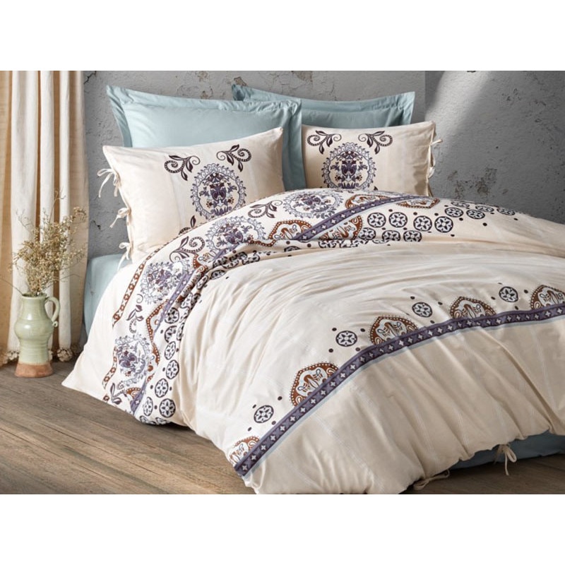 Lenjerie de pat dublu, 4 Piese, bumbac 100%, Cottonbox, model Mavera Albastra