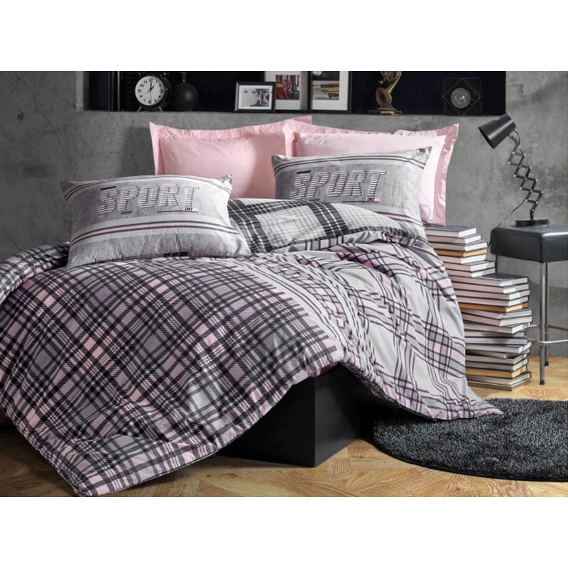 Lenjerie de pat dublu, 4 Piese, bumbac 100%, Cottonbox, model Andrea Roz