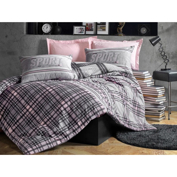 Lenjerie de pat pentru 1 Persoana, Cottonbox, Andrea, Roz, Bumbac 100%, 3 piese