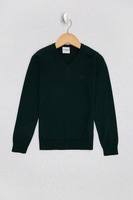 U.S. Polo Assn., Pulover cu decolteu in V si broderie logo, Verde forest, 158-164 CM Standard
