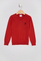U.S. Polo Assn., Pulover cu decolteu in V si broderie logo, Rosu, 146-152 CM Standard