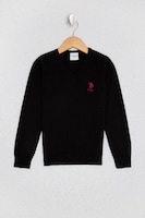 U.S. Polo Assn., Pulover cu decolteu in V si broderie logo, Bleumarin inchis, 146-152 CM Standard