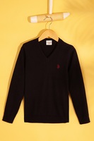 us polo assn pulover cu decolteu in v si logo brodat pe piept negru stins 128-134 cm standard imagen 24_0_
0