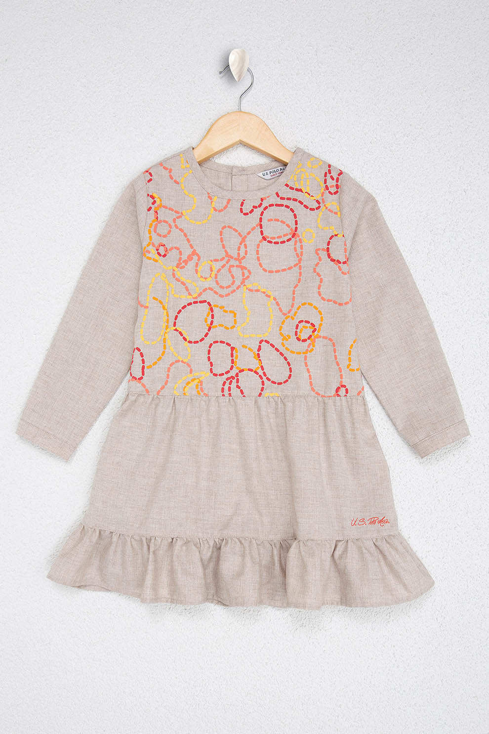 U.S. Polo Assn., Rochie evazata cu detalii grafice, Grej/Rosu/Galben