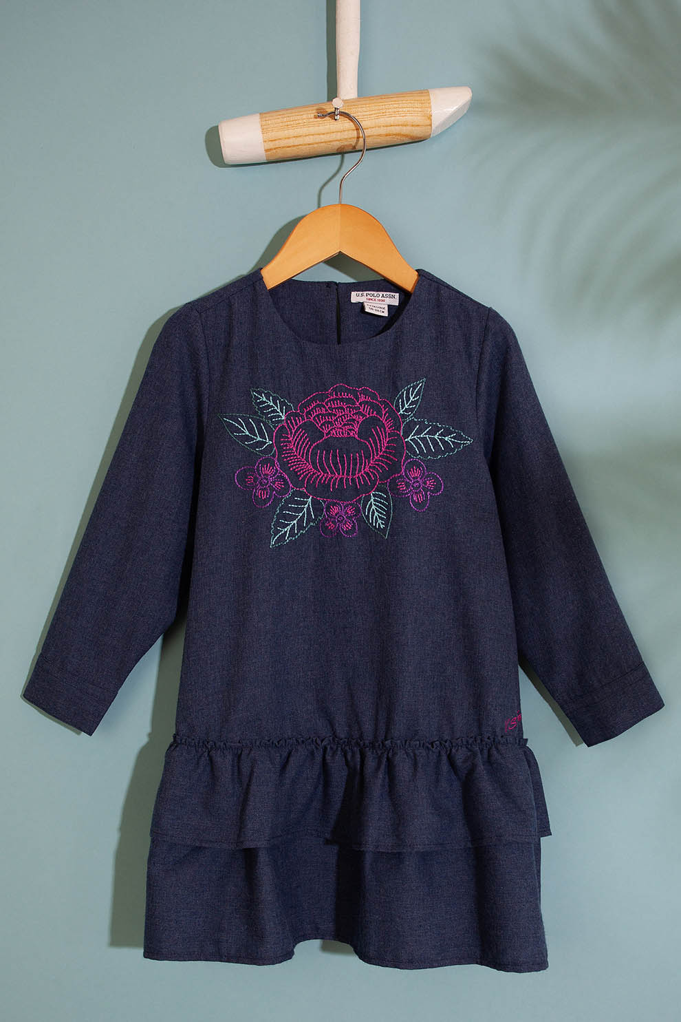 U.S. Polo Assn., Rochie evazata cu fermoar si broderie, Bleumarin/Roz fandango/Alb