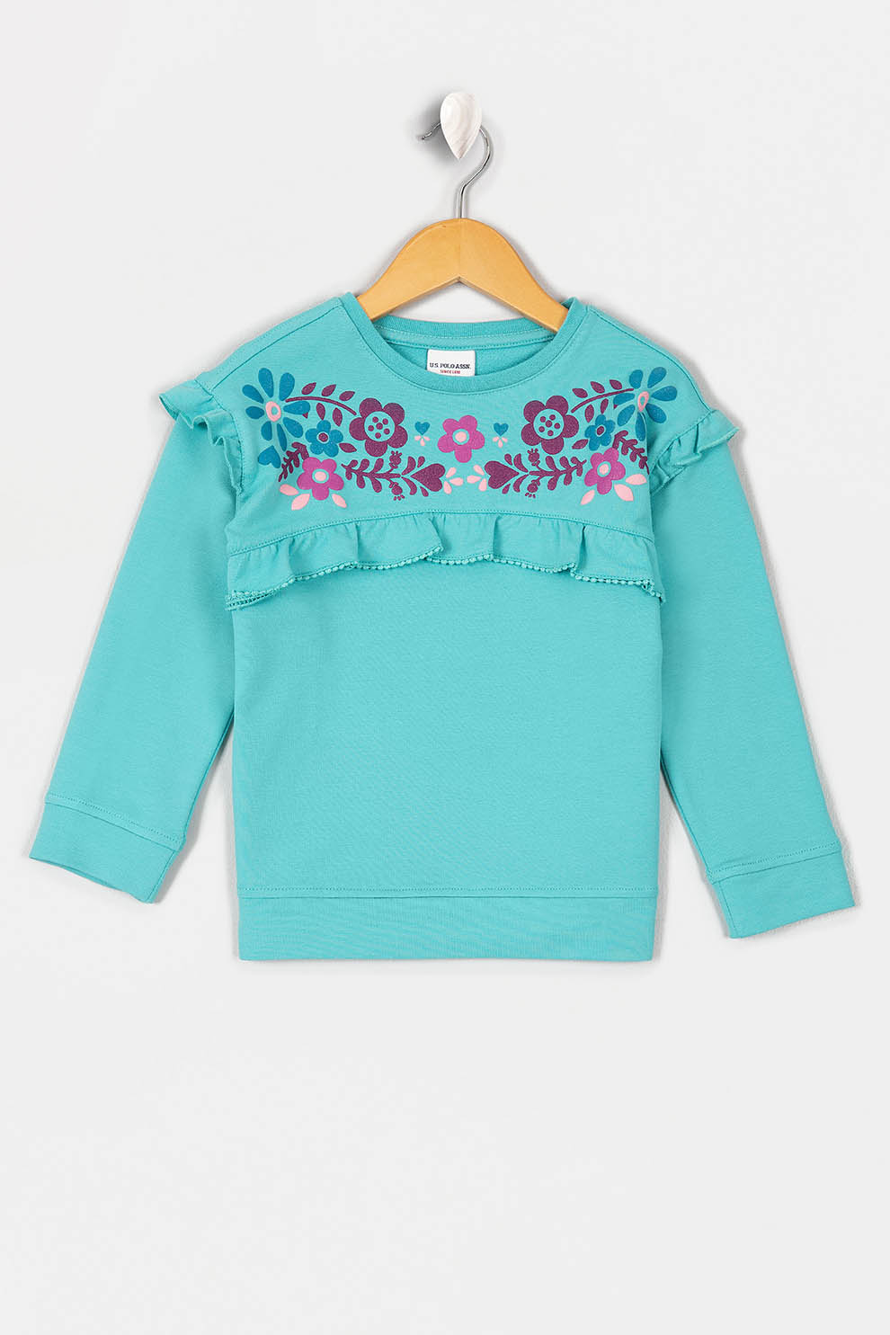U.S. Polo Assn., Bluza sport cu model floral, Turcoaz/Roz