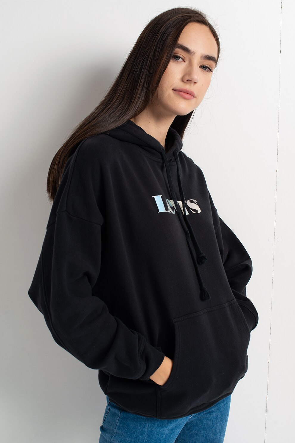 Levi's, Hanorac cu logo brodat, Negru, L