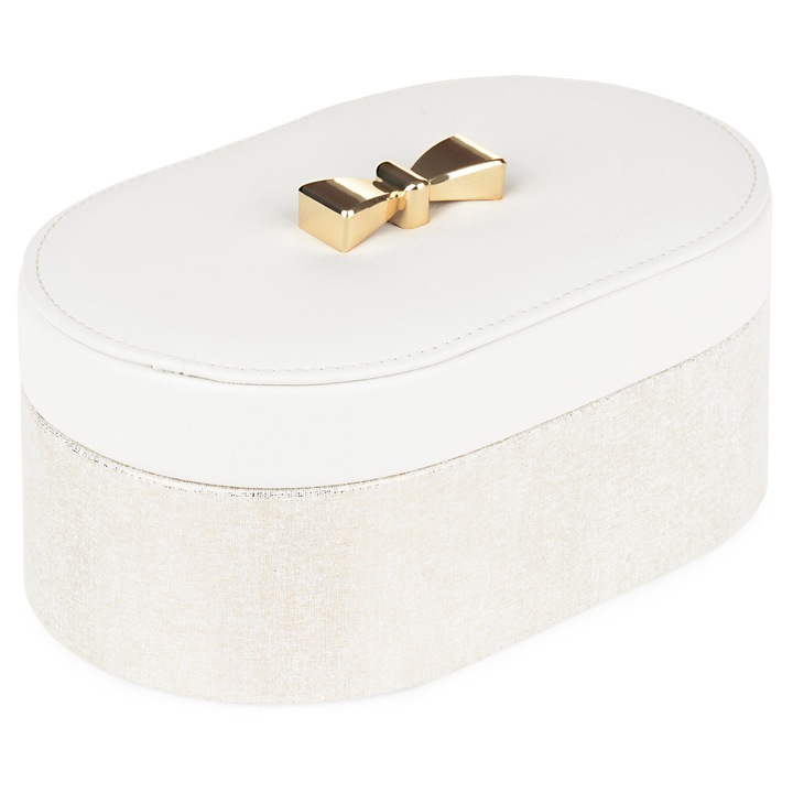 AIX ékszerdoboz, műbőr, gyűrűtartóval, tükörrel, fehér