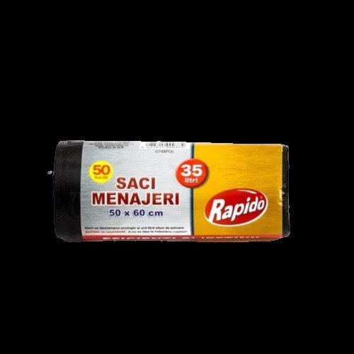 Saci Menajeri RAPIDO, 35L, 50x60 cm, 50 Buc/Rola, Negri