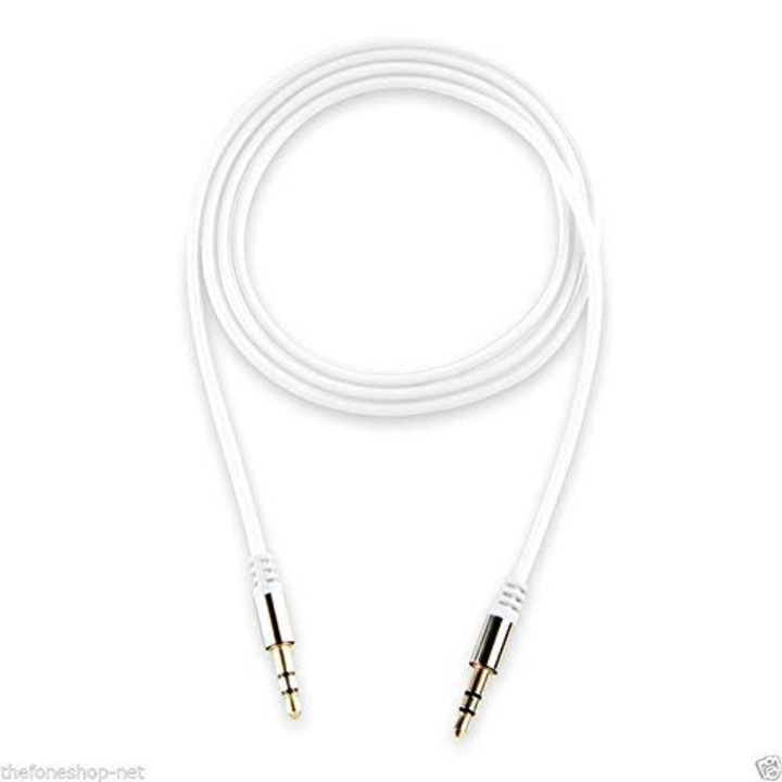 Kábel Digital One SP00128, Sztereó jack - sztereó jack 3,5 mm, 1 m, Fehér, Fejhallgatóhoz és mikrofonhoz, Fém aljzatok
