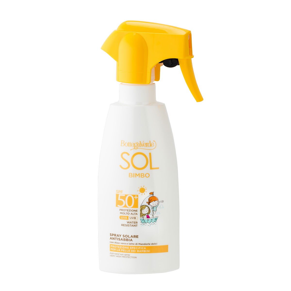 Protectie solara copii, rezistent la apa, cu extract de Aloe Vera si lapte de migdale dulci, SPF 50+ - Sol Bimbo, 250 ML, Bottega Verde