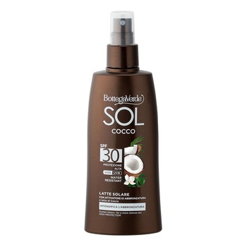 Lapte cu protectie solara, rezistent la apa, cu lapte de nuca de cocos, SPF 30 - SOL Cocco, 200 ML, Bottega Verde Lapte cu protectie solara, rezistent la apa, cu lapte de nuca de cocos, SPF 30 - SOL Cocco, 200 ML, Bottega Verde
