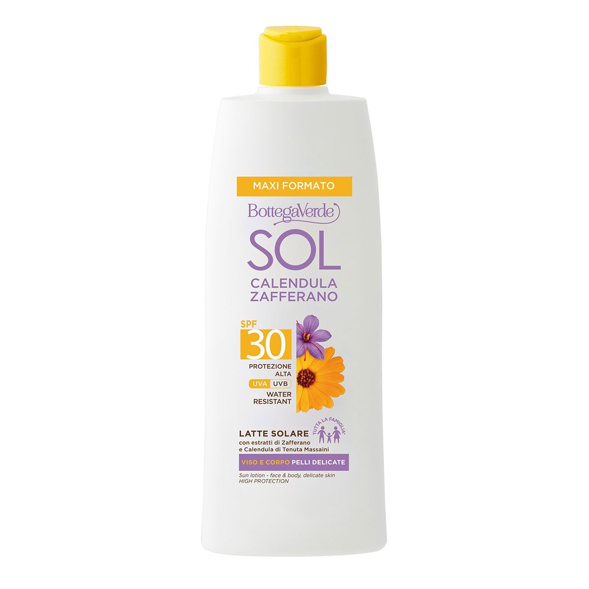 Lapte cu protectie solara, rezistent la apa, cu extract de galbenele de la Palatul Massaini si sofran, SPF 30 - SOL Calendula Zafferano, 400 ML, Bottega Verde