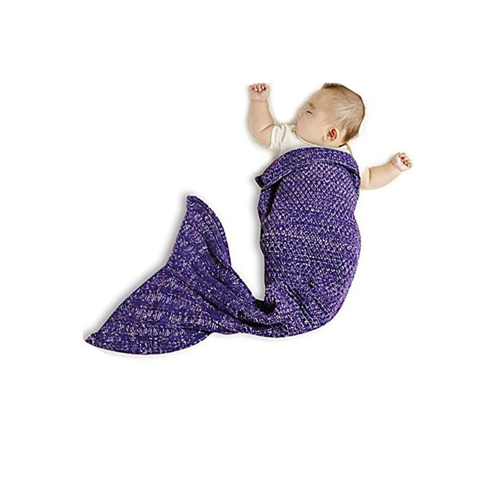 Одеяло тип русалка JUP BLNK-MERM, Малко, 90см, За бебе, Лилав меланж