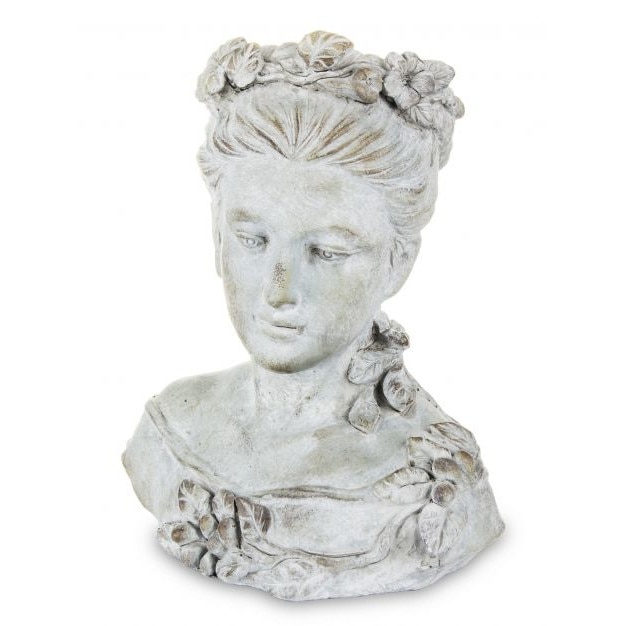 Statueta femeie, ghiveci flori, gri antichizat, 24x14x30 cm