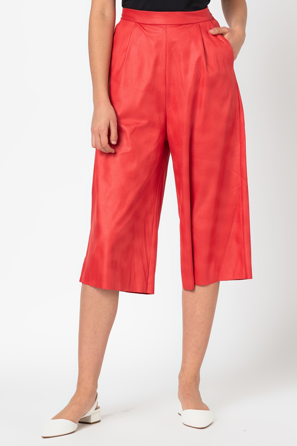 Antonia M, Pantaloni culotte cu talie inalta, Corai