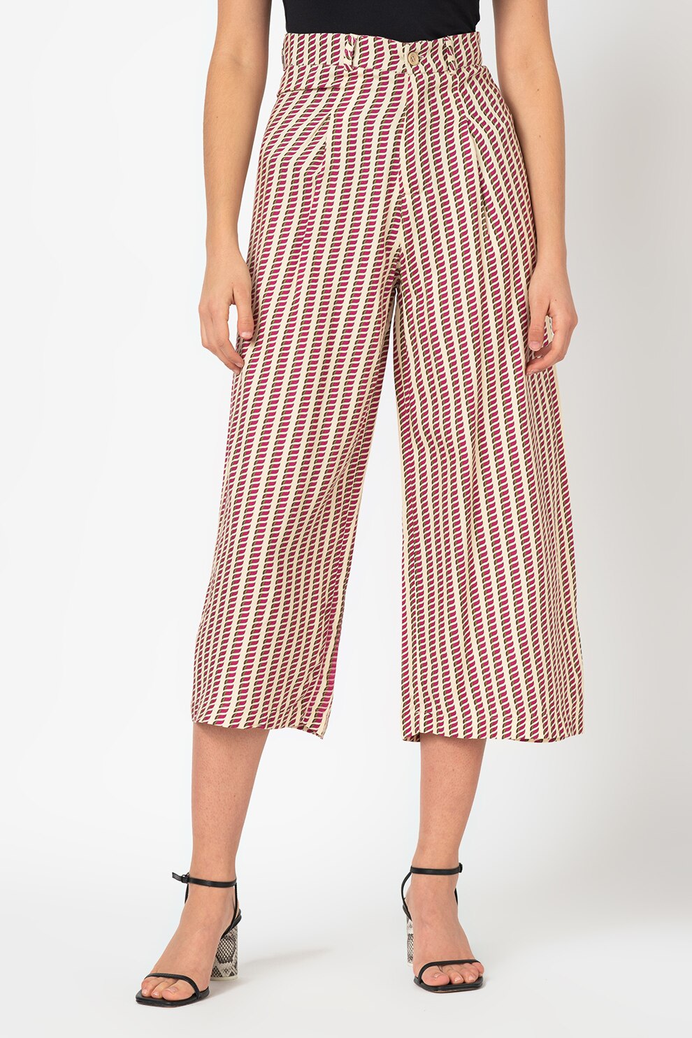 Antonia M, Pantaloni cu croiala ampla si talie inalta, Bej/Roz aprins/verde