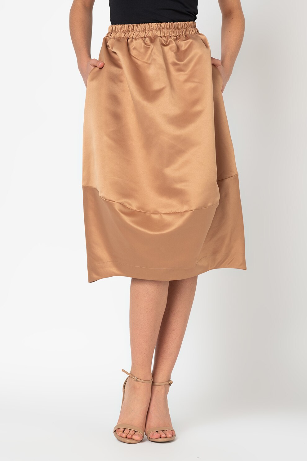 Antonia M, Fusta midi cu buzunare in lateral, Auriu, M