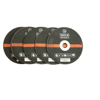 Set 5 Discuri YATO, Pentru Taiat Metal, Pentru Masina de Taiat Pneumatica YT-0993, Exterior 75mm, Interior 9.5mm, Grosime 2mm Set 5 Discuri YATO, Pentru Taiat Metal, Pentru Masina de Taiat Pneumatica YT-0993, Exterior 75mm, Interior 9.5mm, Grosime 2mm