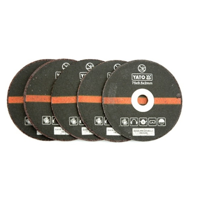 Set 5 Discuri YATO, Pentru Taiat Metal, Pentru Masina de Taiat Pneumatica YT-0993, Exterior 75mm, Interior 9.5mm, Grosime 2mm