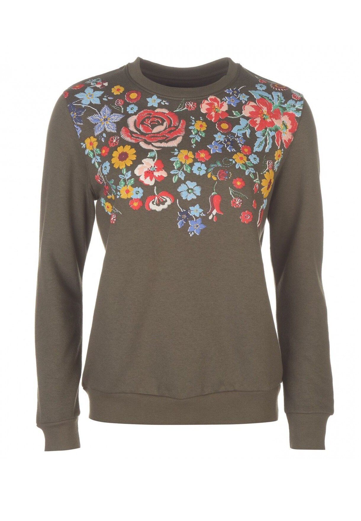 Bluzcu maneca lunga si imprimeu floral Golddigga Long Puff, Verde, XL