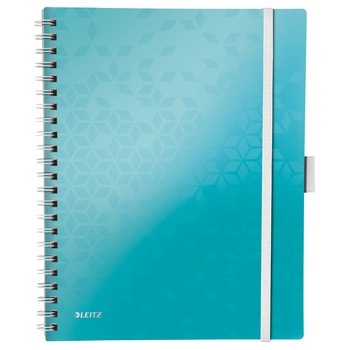 Caiet de birou Leitz WOW Be Mobile, A4, coperta PP, cu spira, 80 file, matematica, turcoaz metalizat Caiet de birou Leitz WOW Be Mobile, A4, coperta PP, cu spira, 80 file, matematica, turcoaz metalizat