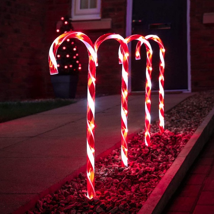 Set 4 led-uri, Candy Cane, Haushalt International, Alb/Rosu 44 cm