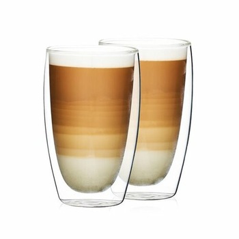 Set 2 pahare termorezistente, Haushalt International, pentru latte macchiato, cu pereti din sticla dubli, design modern, 400 ml Set 2 pahare termorezistente, Haushalt International, pentru latte macchiato, cu pereti din sticla dubli, design modern, 400 ml