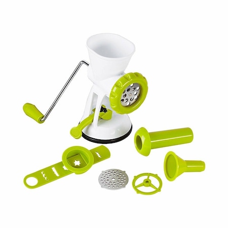 Masina de tocat manuala 3in1, Haushalt International, pentru carne, carnati sau biscuiti, prindere prin ventuza, alb/verde