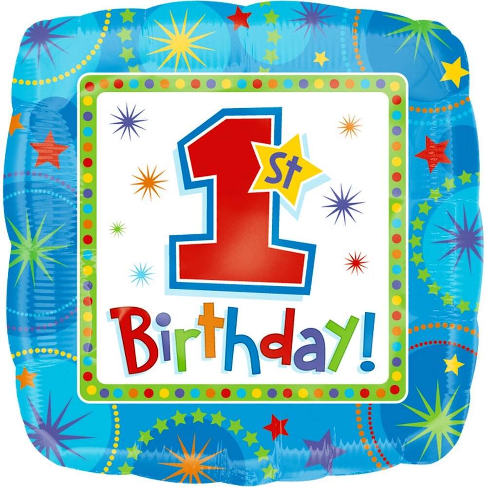 Balon folie 45cm 1st Birthday Boy + greutate, Amscan 119290-01