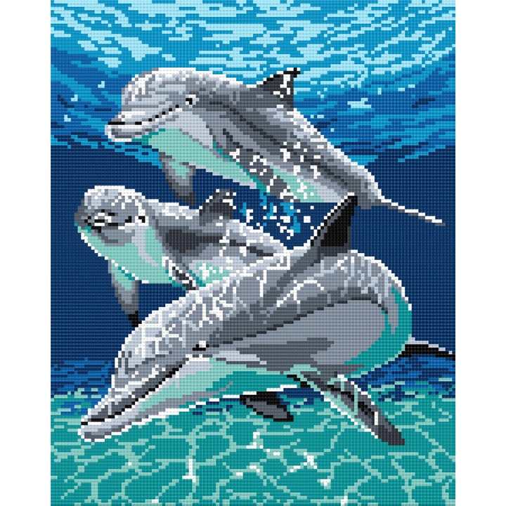 Goblen Delfini , Hudemas , kit imprimat pe panza , 12x15cm