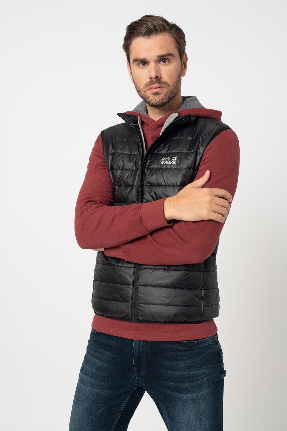 Jack Wolfskin, Vesta rezistenta la vant cu aspect matlasat JWP, Negru, 2XL