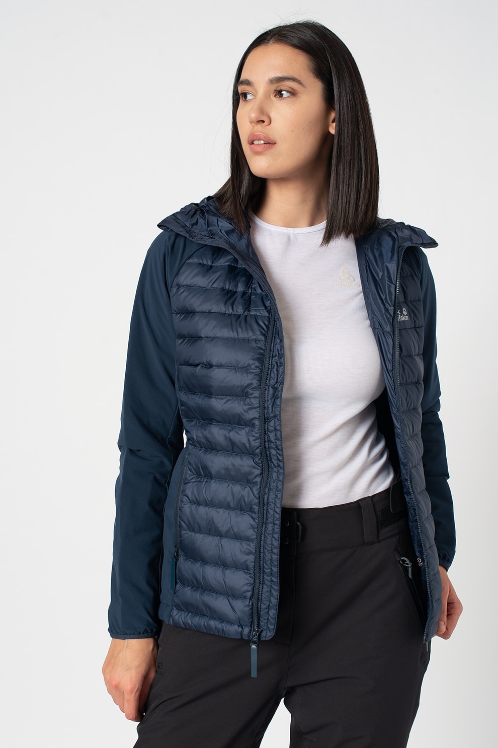 Jack Wolfskin, Jacheta impermeabila, cu umplutura de puf, pentru drumetii JWP Hybrid, Bleumarin, S