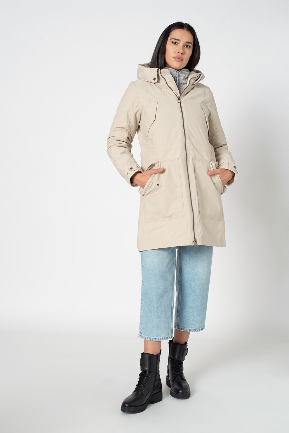 Jack Wolfskin, Geaca parka impermeabila Rocky Point, Gri deschis, S