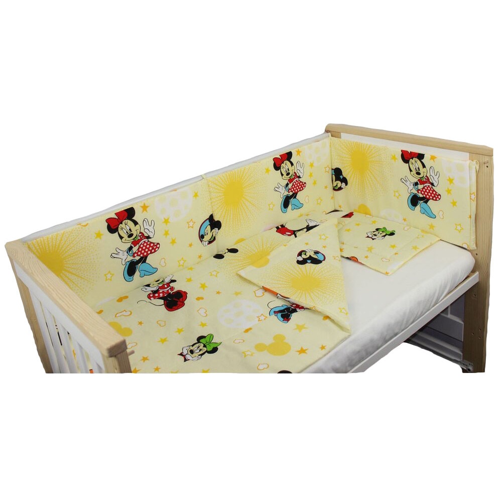 Lenjerie 4 piese, Minnie si Mickey, galben, 120x60cm