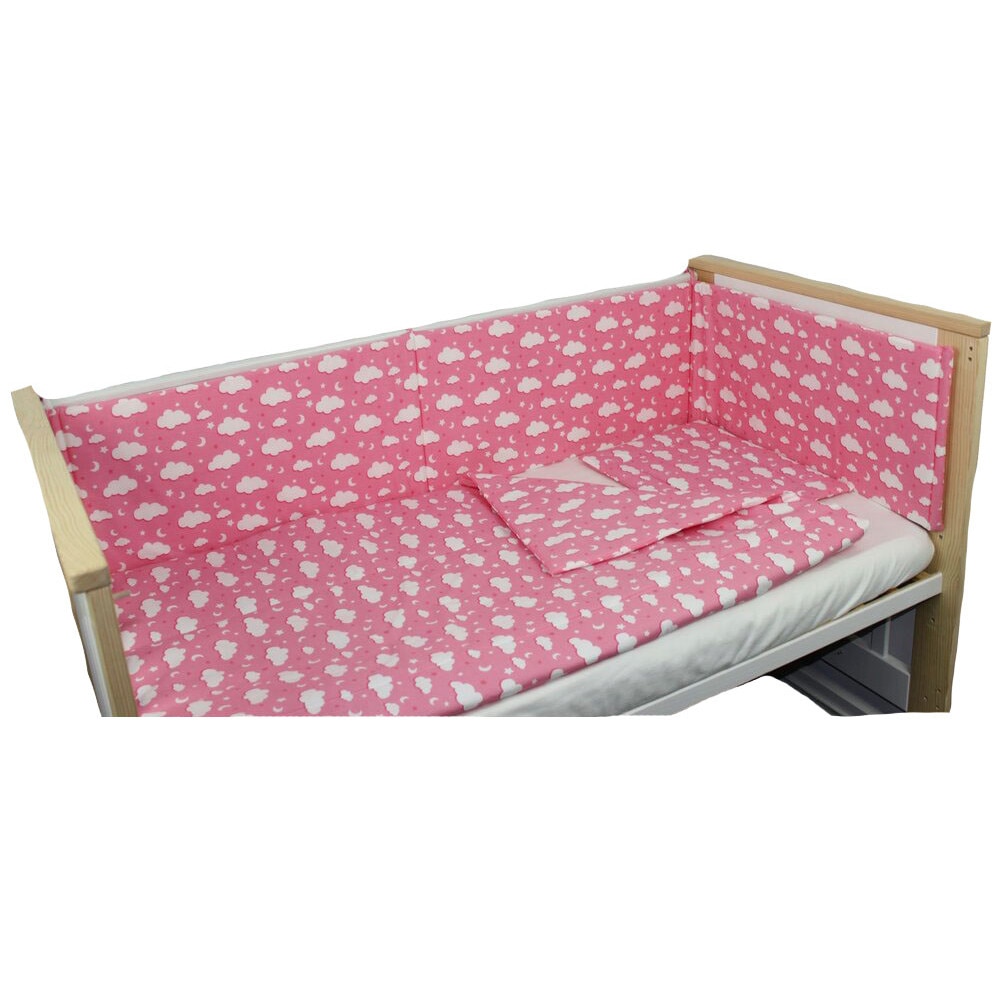 Lenjerie 4 piese, norisori si stelute, roz, 120x60cm