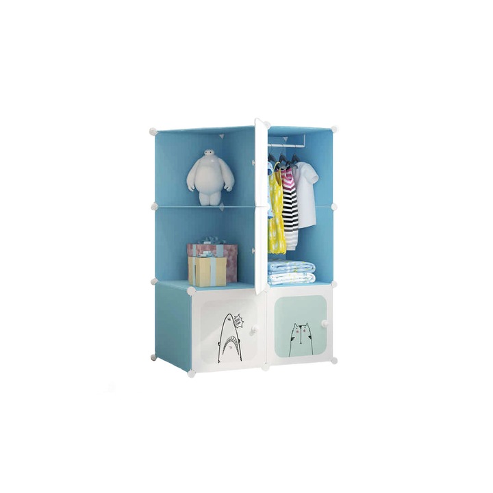 Пластмасов гардероб с метална рамка, Модулен, D3261, цвят Син / Бял, 110 x 75 x 37 cm