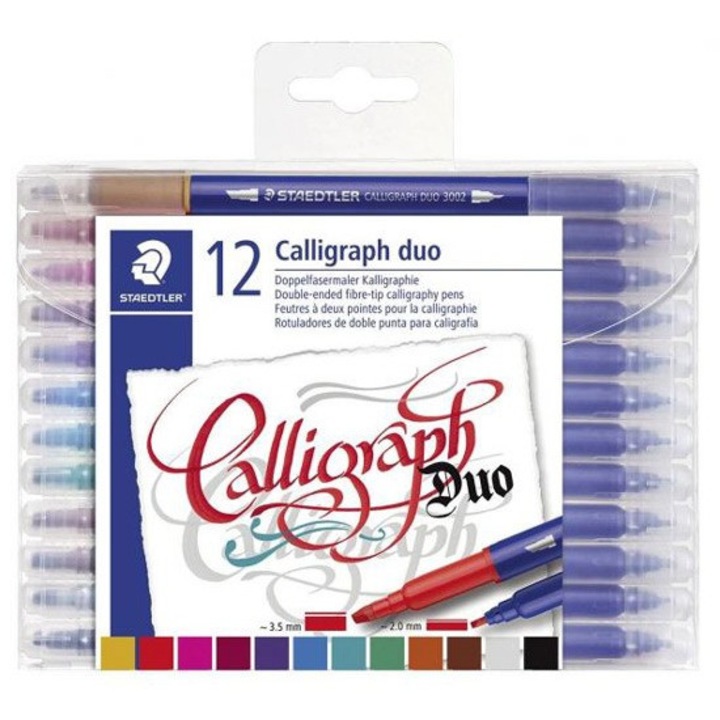 Калиграфски маркери Staedtler, двувърхи, 12 цвята