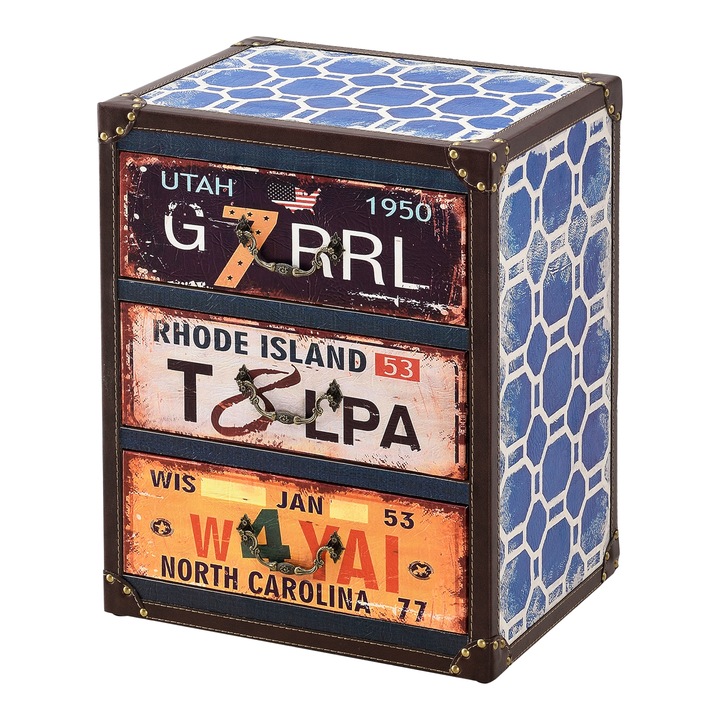 Comoda US, en.casa, 50 x 40 x 30 cm, MDF/imitatie piele, cu 3 sertare