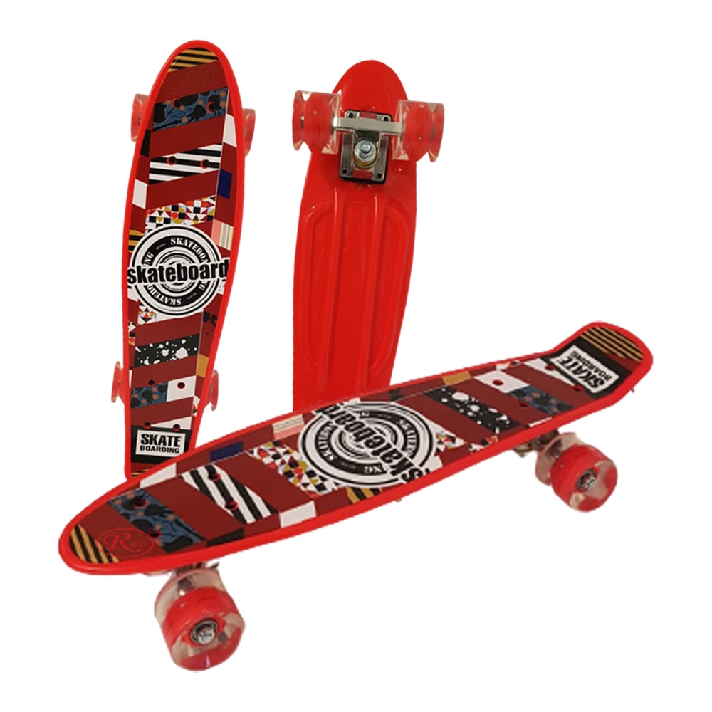 Penny board cu roti de silicon si lumini, Graphic Print, ABEC-7, PU, Aluminiu, HB3009-B, RCO®