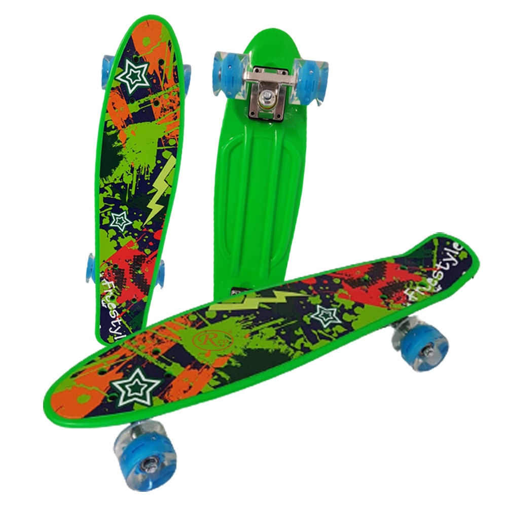 Penny board cu roti de silicon si lumini, Graphic Print, ABEC-7, PU, Aluminiu, HB3009-D, RCO®