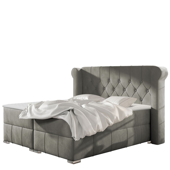 Pat matrimonial Piuret cu saltea 160x200, MIRJAN24, Gri, 200x125x215 cm