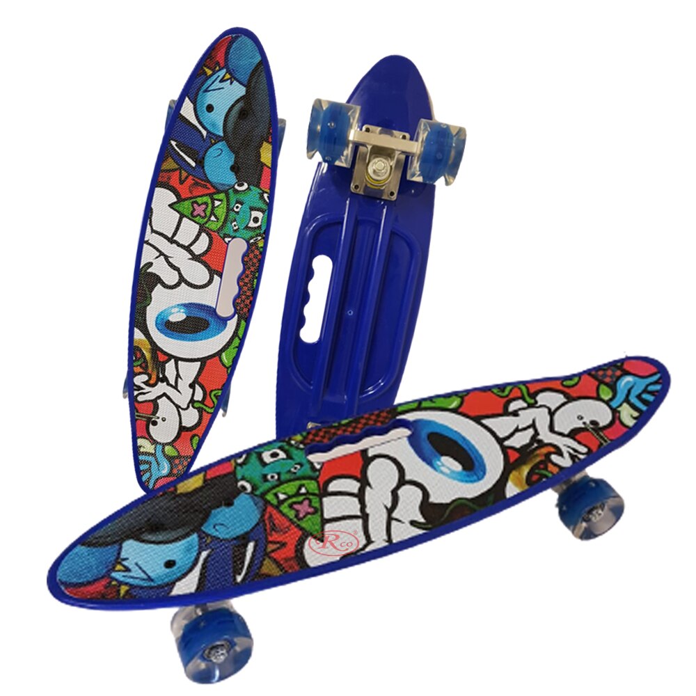 Penny board cu roti de silicon si lumini, Graphic Print, ABEC-7, PU, Aluminiu, HB3011-A, RCO®