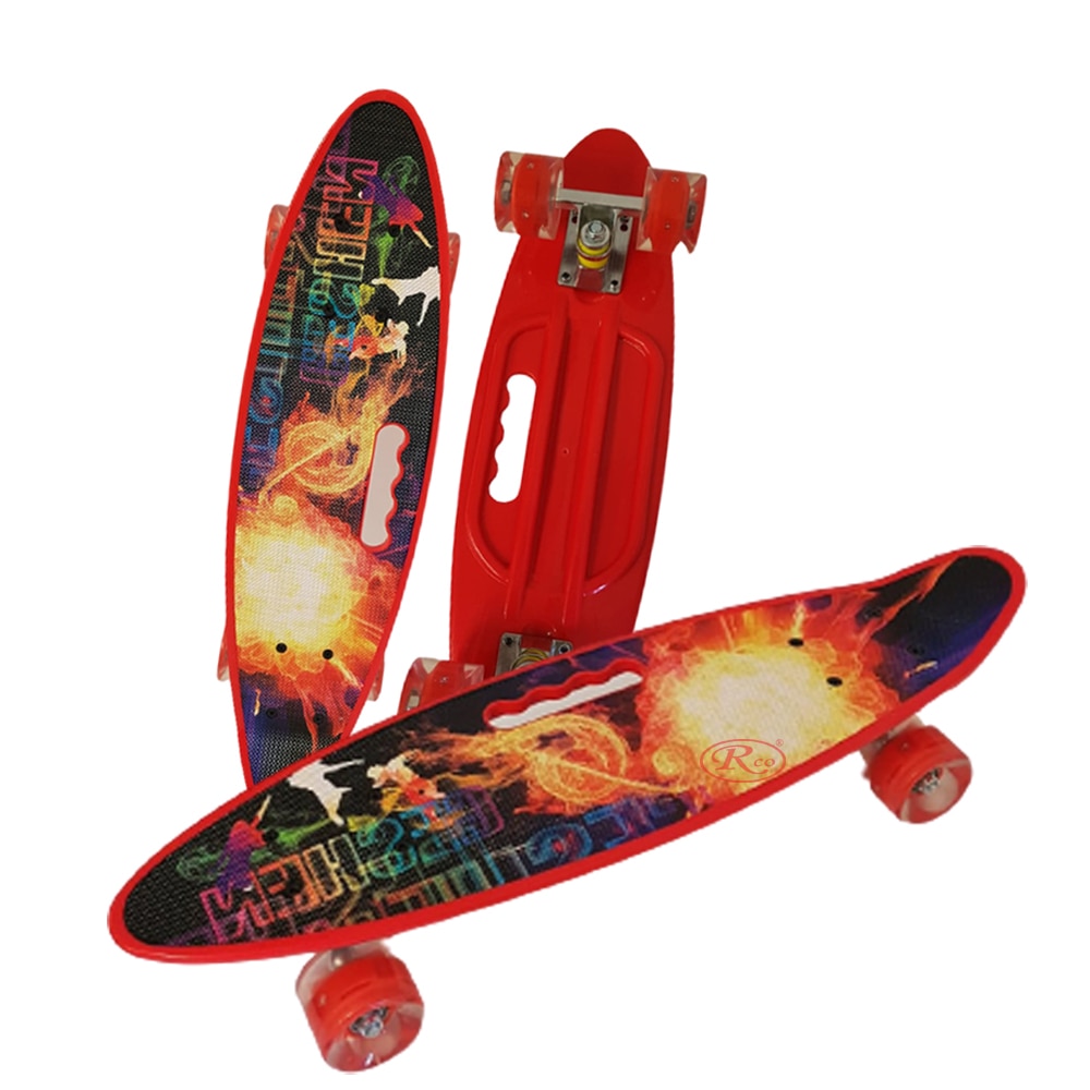 Penny board cu roti de silicon si lumini, Graphic Print, ABEC-7, PU, Aluminiu, HB3011-B, RCO®