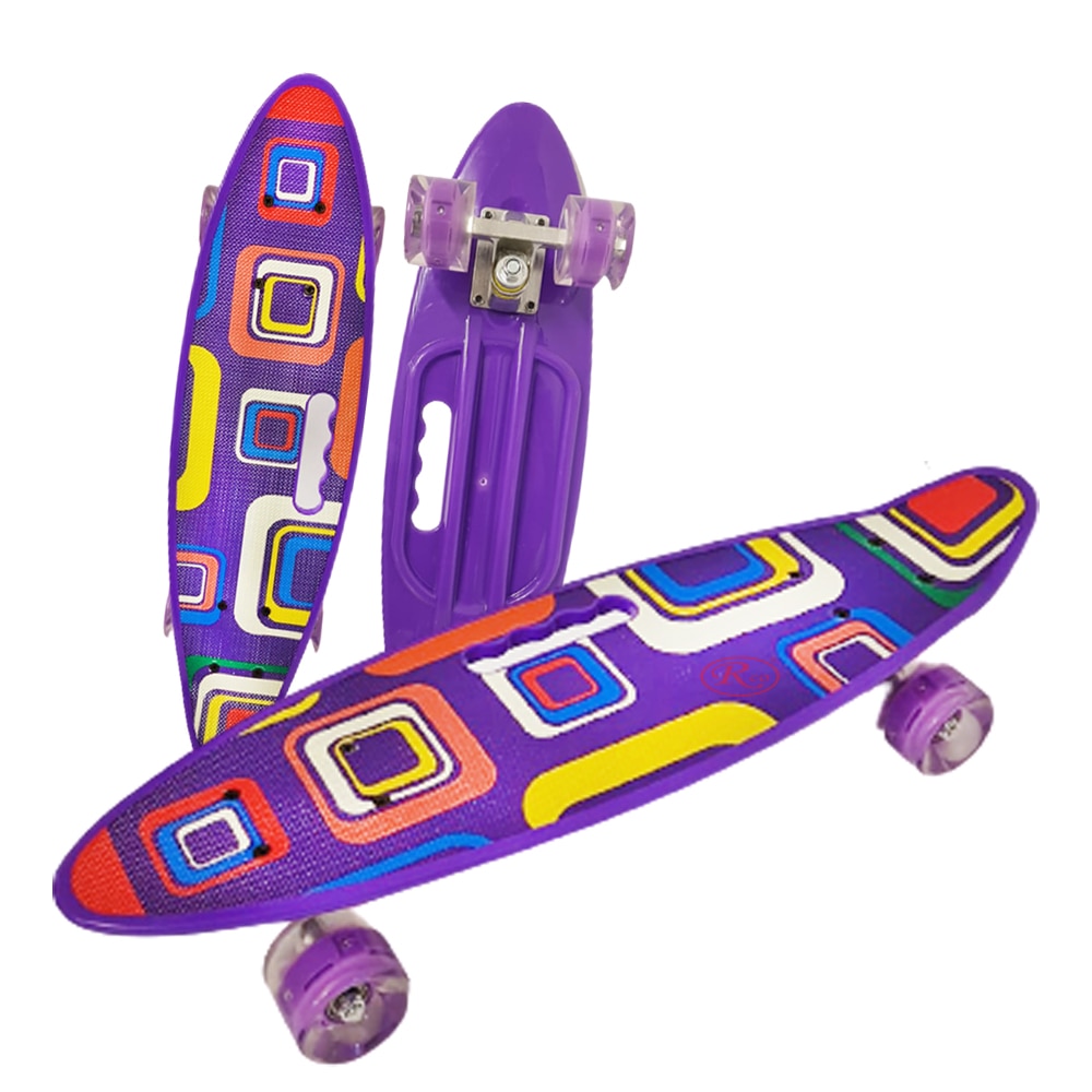 Penny board cu roti de silicon si lumini, Graphic Print, ABEC-7, PU, Aluminiu, HB3011-C, RCO®