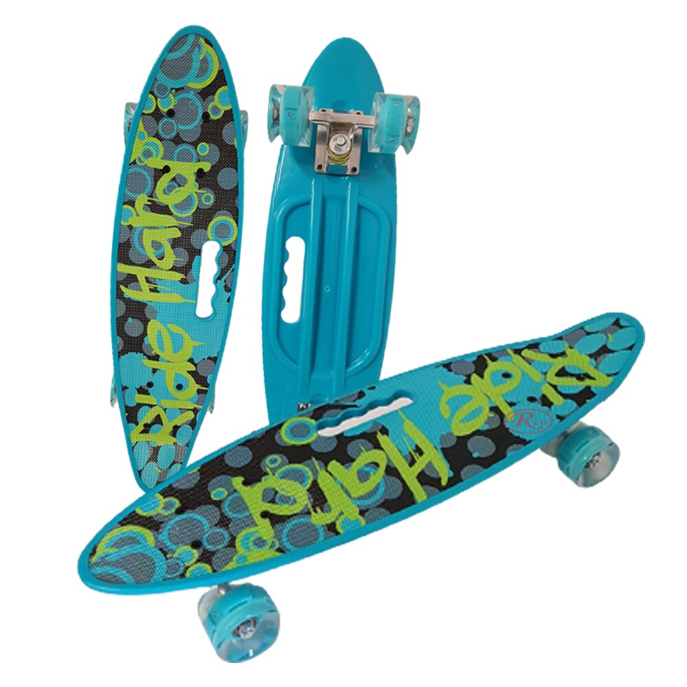 Penny board cu roti de silicon si lumini, Graphic Print, ABEC-7, PU, Aluminiu, HB3011-E, RCO®