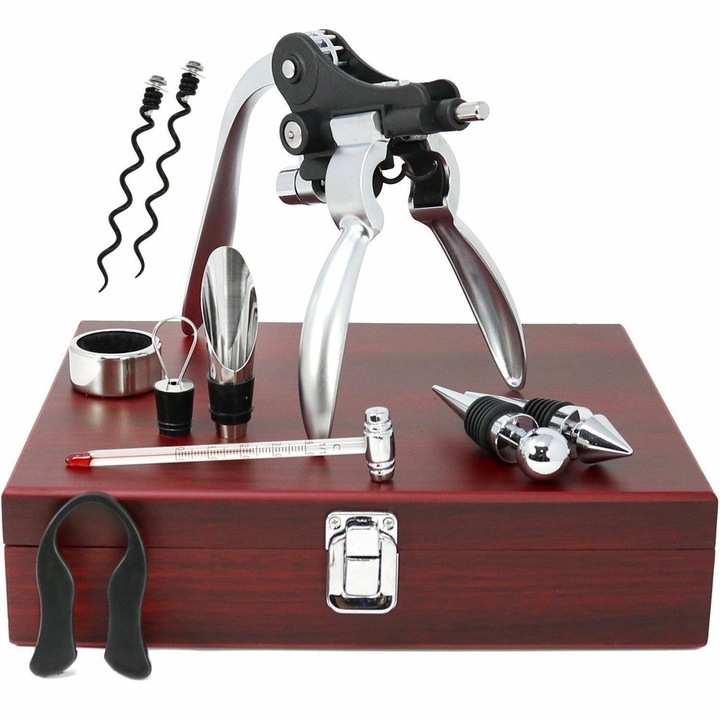 Hi Haushalt International Professzionális kiegészítő készlet, borhoz, nemes fadobozban, 10 db-os