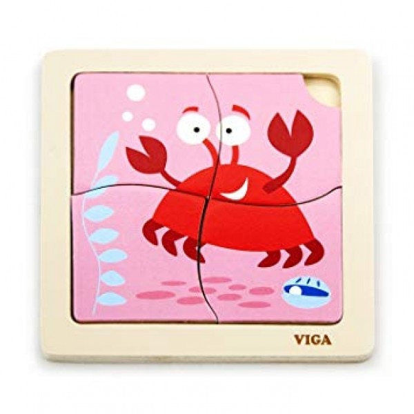 Puzzle Manere Viga, Crab, Lemn, Alb, Set, Wonderland
